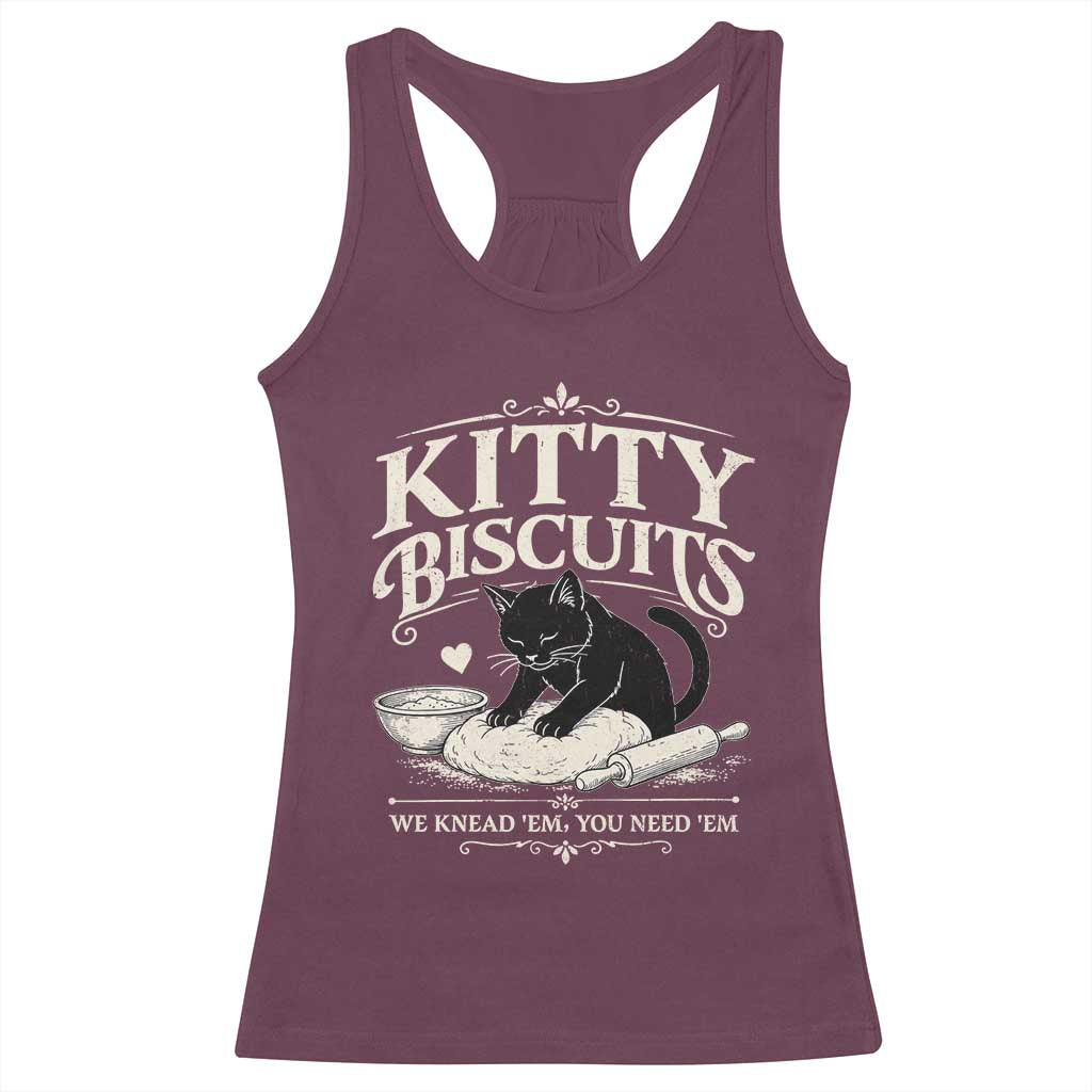 Kitty Biscuits We Knead Em You Need Em Racerback Tank Top Funny Black Cat Making Biscuits Baking