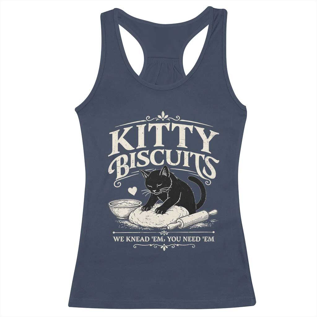Kitty Biscuits We Knead Em You Need Em Racerback Tank Top Funny Black Cat Making Biscuits Baking