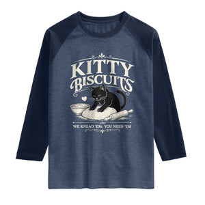 Kitty Biscuits We Knead Em You Need Em Raglan Shirt Funny Black Cat Making Biscuits Baking