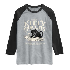 Kitty Biscuits We Knead Em You Need Em Raglan Shirt Funny Black Cat Making Biscuits Baking