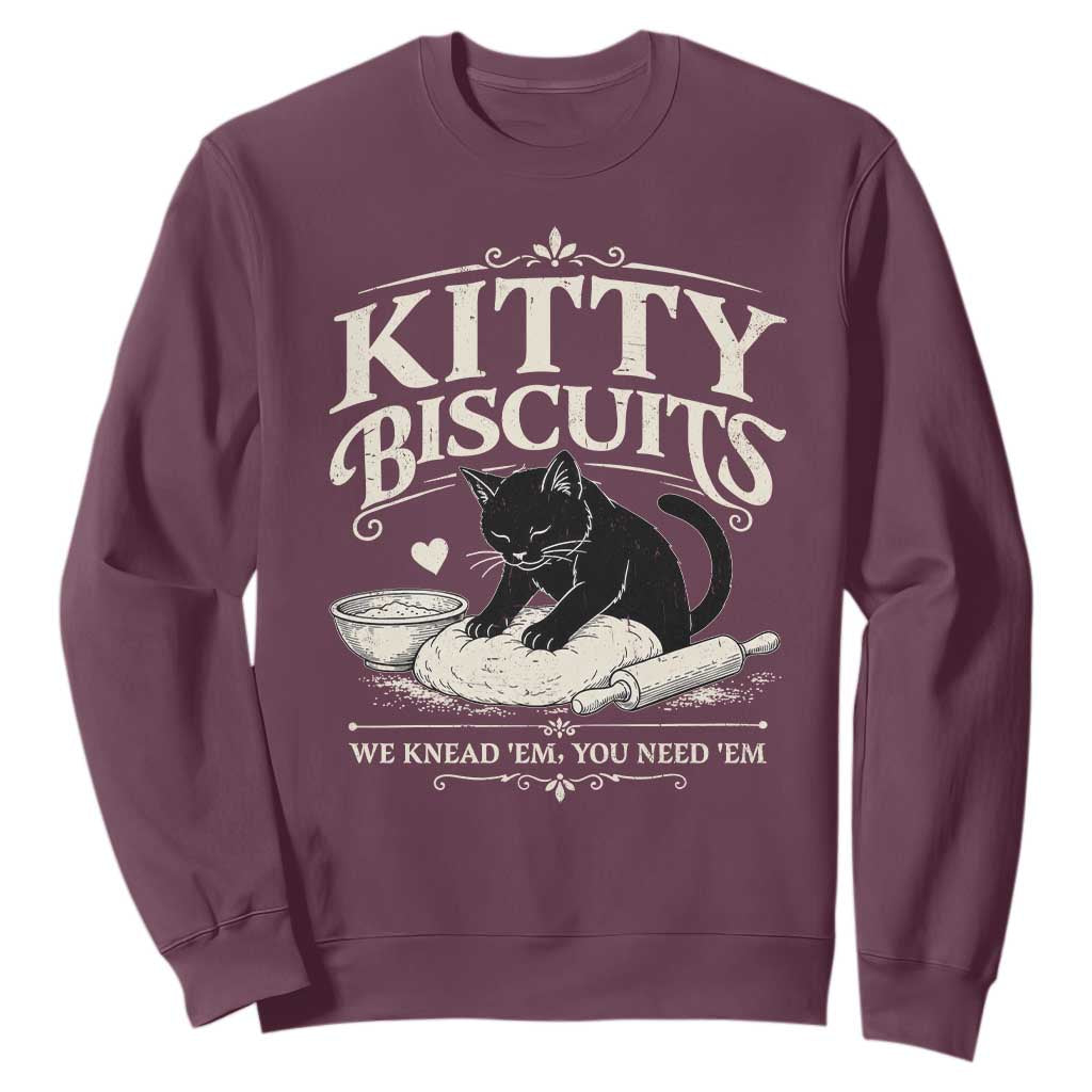 Kitty Biscuits We Knead Em You Need Em Sweatshirt Funny Black Cat Making Biscuits Baking