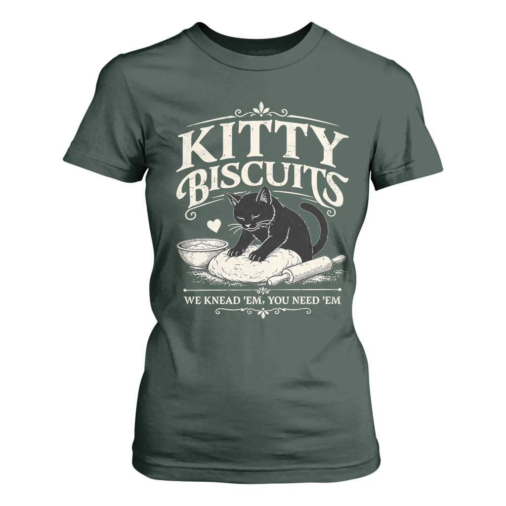 Kitty Biscuits We Knead Em You Need Em T Shirt For Women Funny Black Cat Making Biscuits Baking