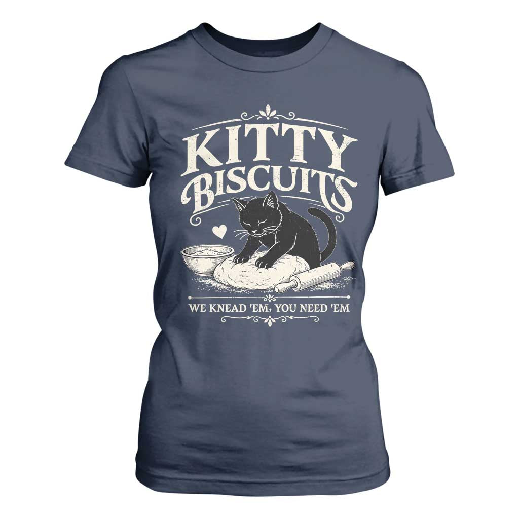 Kitty Biscuits We Knead Em You Need Em T Shirt For Women Funny Black Cat Making Biscuits Baking