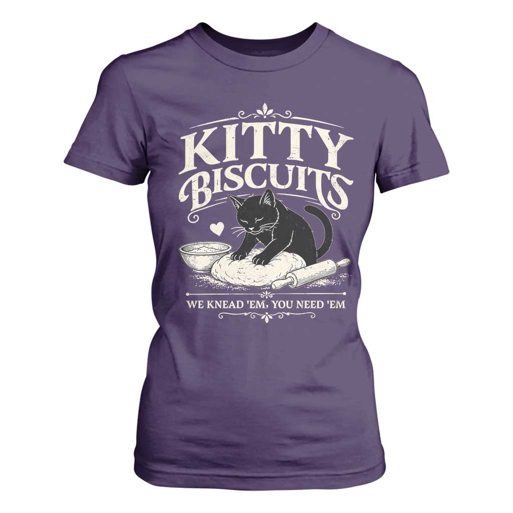 Kitty Biscuits We Knead Em You Need Em T Shirt For Women Funny Black Cat Making Biscuits Baking