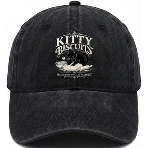 Kitty Biscuits We Knead Em You Need Em Washed Cotton Baseball Cap Funny Black Cat Making Biscuits Baking TS12 Print Your Wear