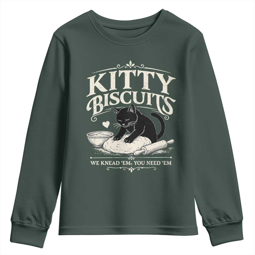 Kitty Biscuits We Knead Em You Need Em Youth Sweatshirt Funny Black Cat Making Biscuits Baking