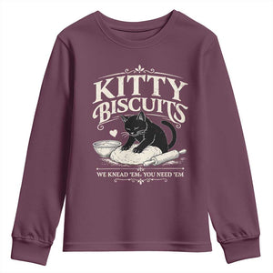 Kitty Biscuits We Knead Em You Need Em Youth Sweatshirt Funny Black Cat Making Biscuits Baking