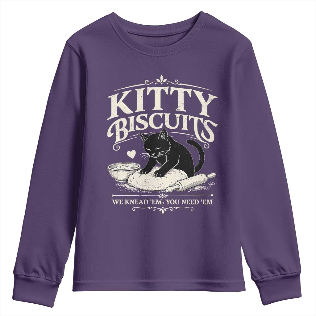 Kitty Biscuits We Knead Em You Need Em Youth Sweatshirt Funny Black Cat Making Biscuits Baking
