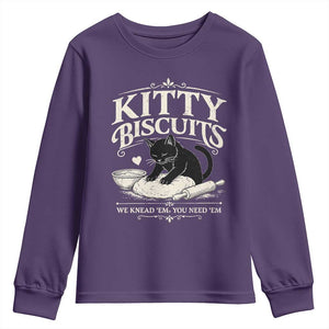 Kitty Biscuits We Knead Em You Need Em Youth Sweatshirt Funny Black Cat Making Biscuits Baking