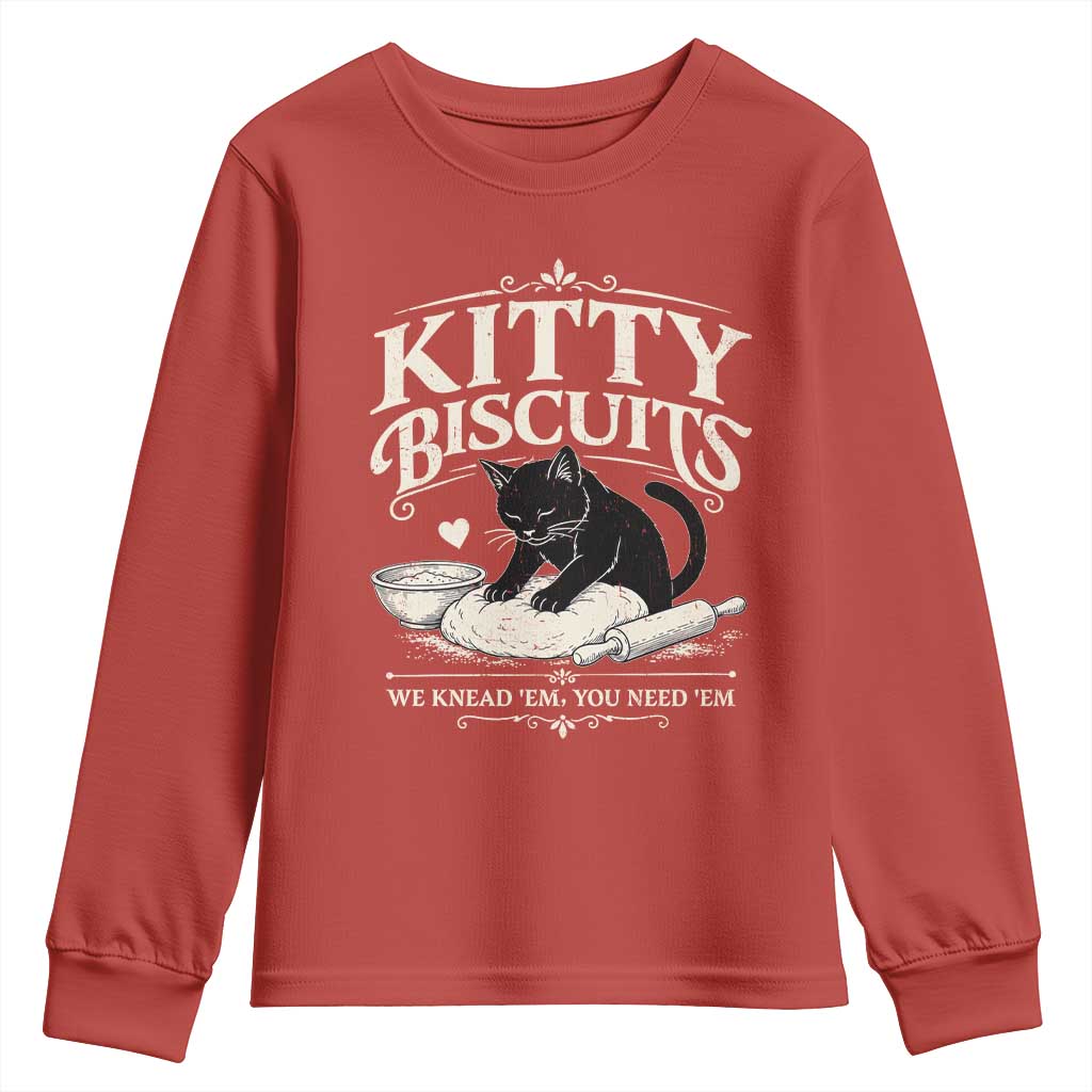 Kitty Biscuits We Knead Em You Need Em Youth Sweatshirt Funny Black Cat Making Biscuits Baking