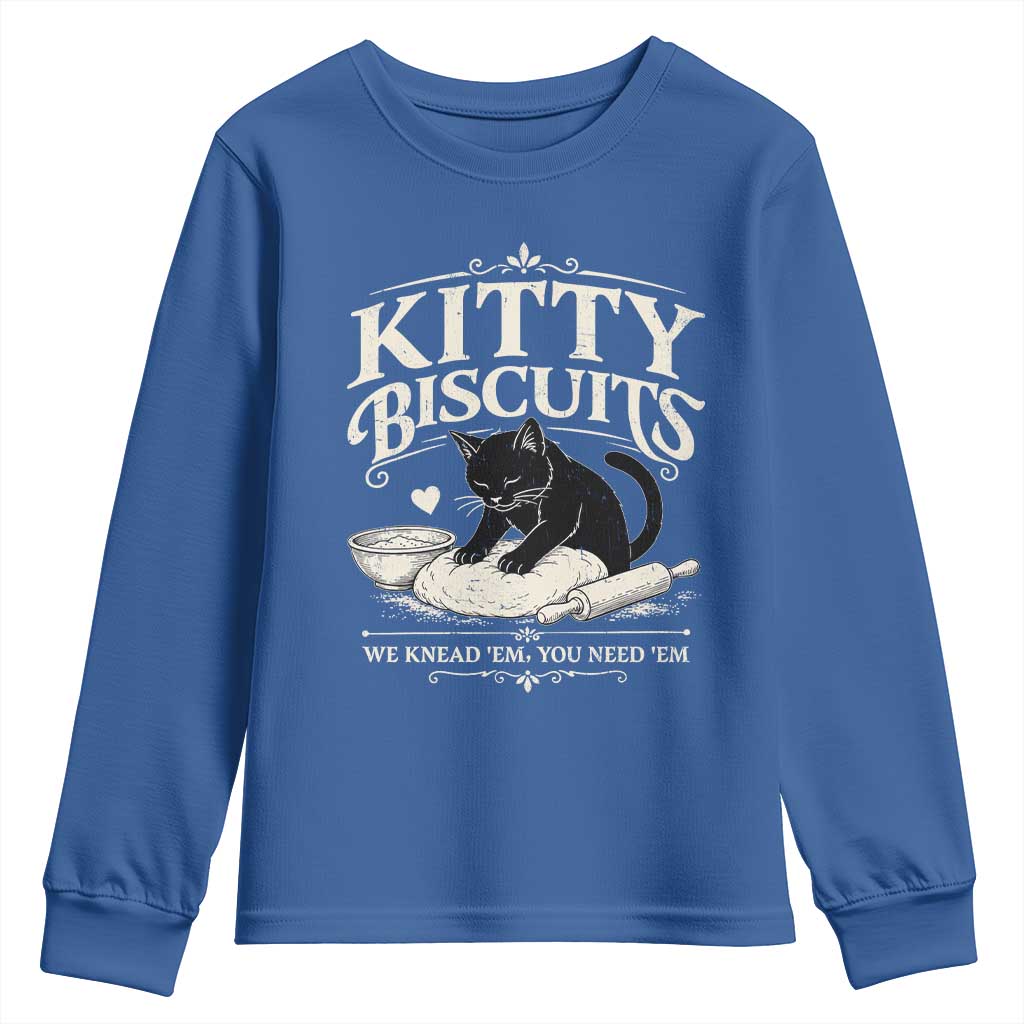 Kitty Biscuits We Knead Em You Need Em Youth Sweatshirt Funny Black Cat Making Biscuits Baking