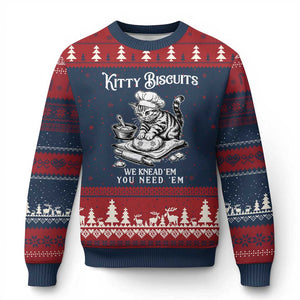 Funny Kitty Biscuits Bakery Ugly Christmas Sweater We Knead Em You Need Em