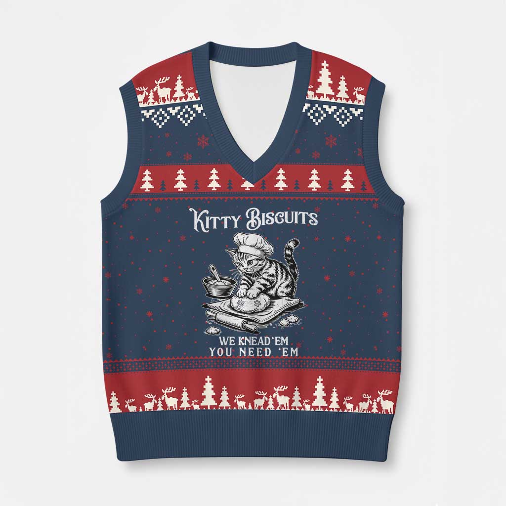 Funny Kitty Biscuits Bakery V-Neck Knit Sweater Vest We Knead Em You Need Em