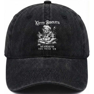Funny Kitty Biscuits Bakery Washed Cotton Baseball Cap We Knead Em You Need Em TS12 Print Your Wear