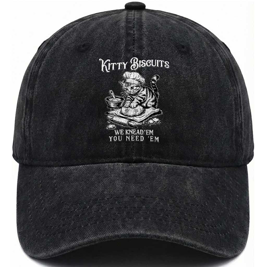 Funny Kitty Biscuits Bakery Washed Cotton Baseball Cap We Knead Em You Need Em TS12 Print Your Wear