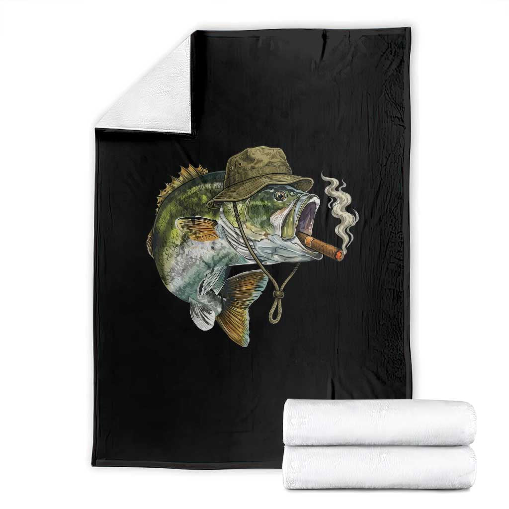 Funny Smoking Bass Fish Throw Blanket Bass Fishing Lover Graphic TS12 Black Print Your Wear