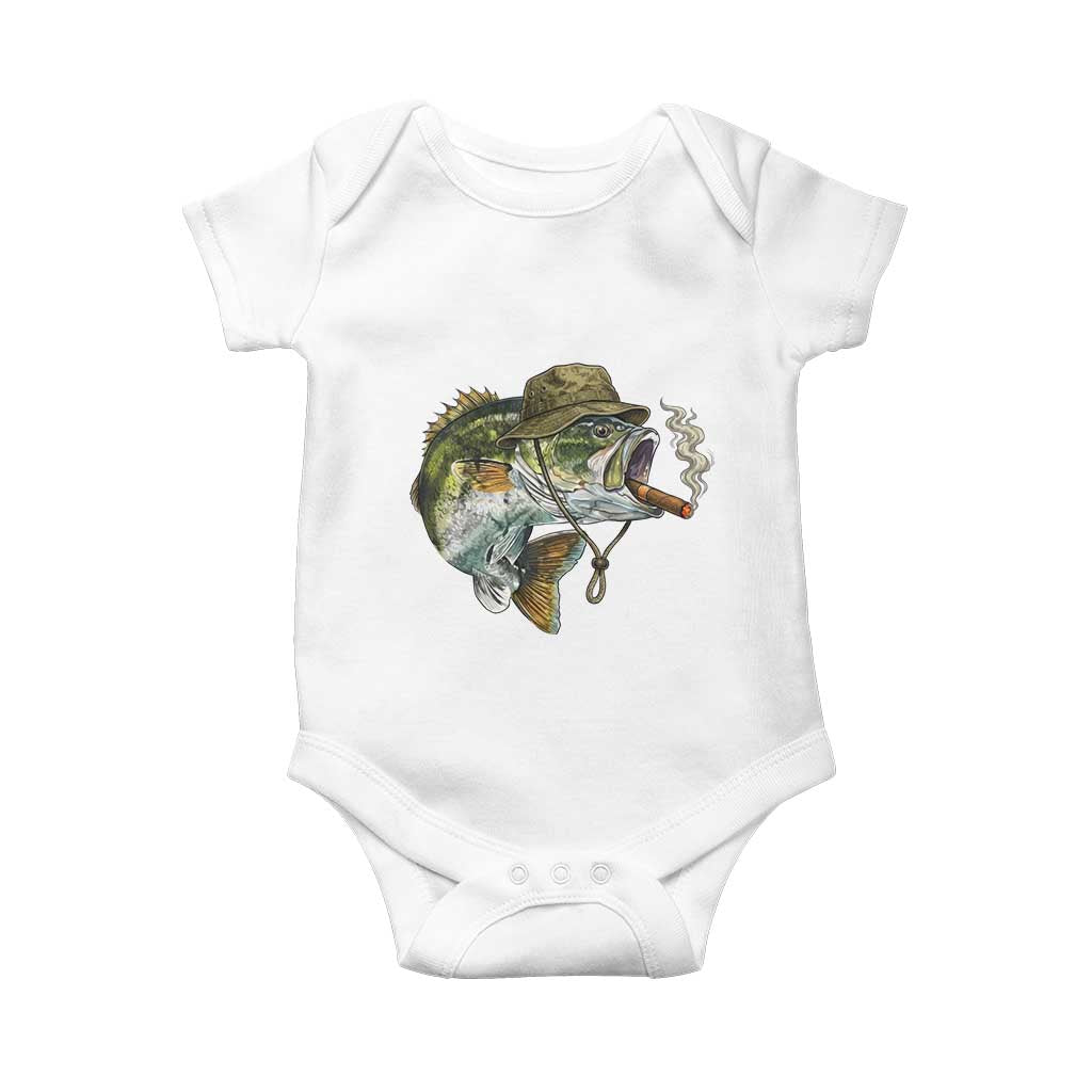 Funny Smoking Bass Fish Baby Onesie Bass Fishing Lover Graphic TS12 White Print Your Wear