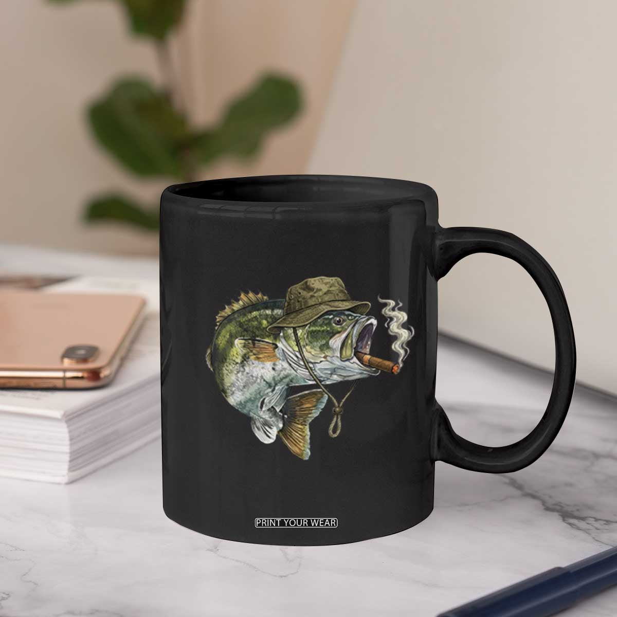 Funny Smoking Bass Fish Coffee Mug Bass Fishing Lover Graphic