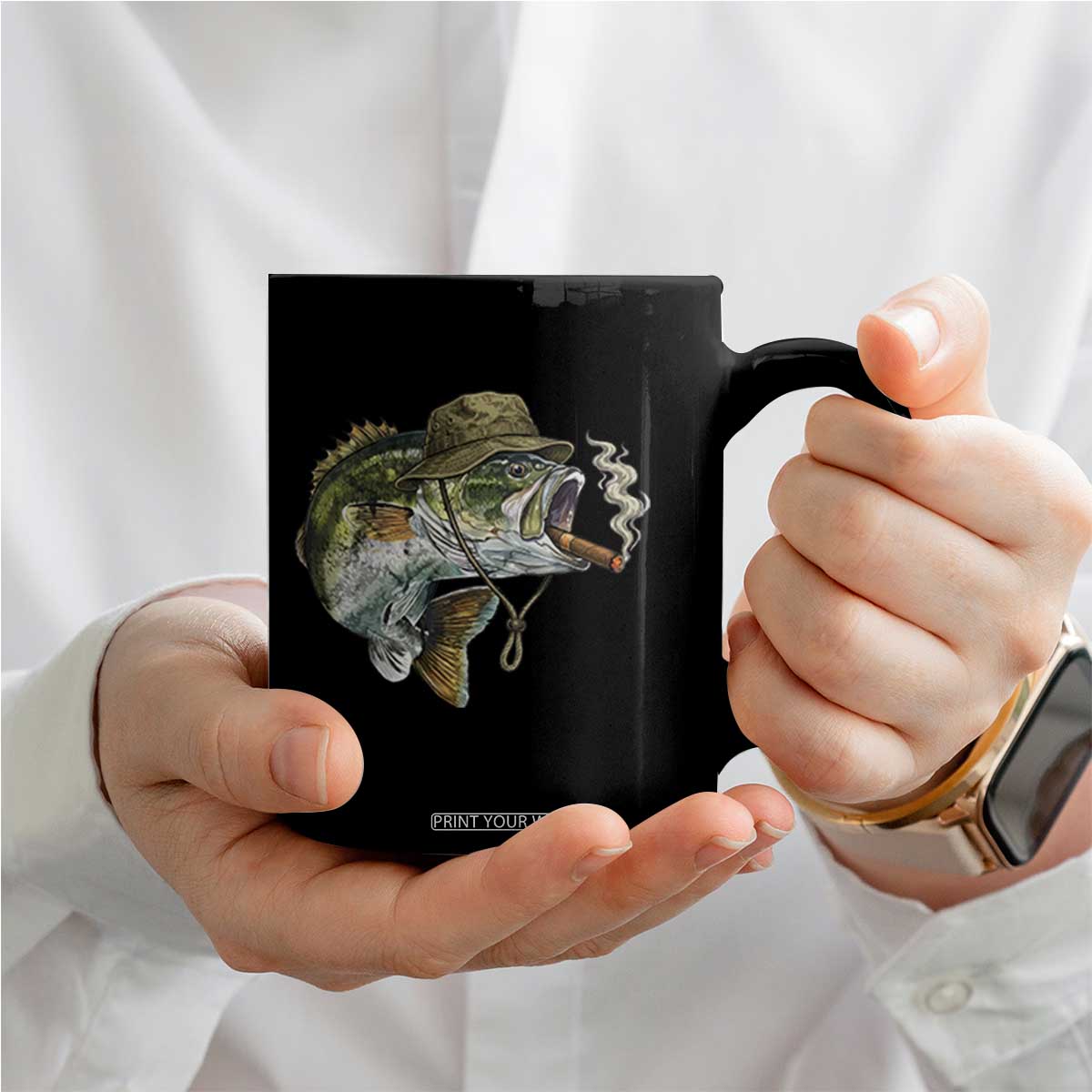Funny Smoking Bass Fish Coffee Mug Bass Fishing Lover Graphic