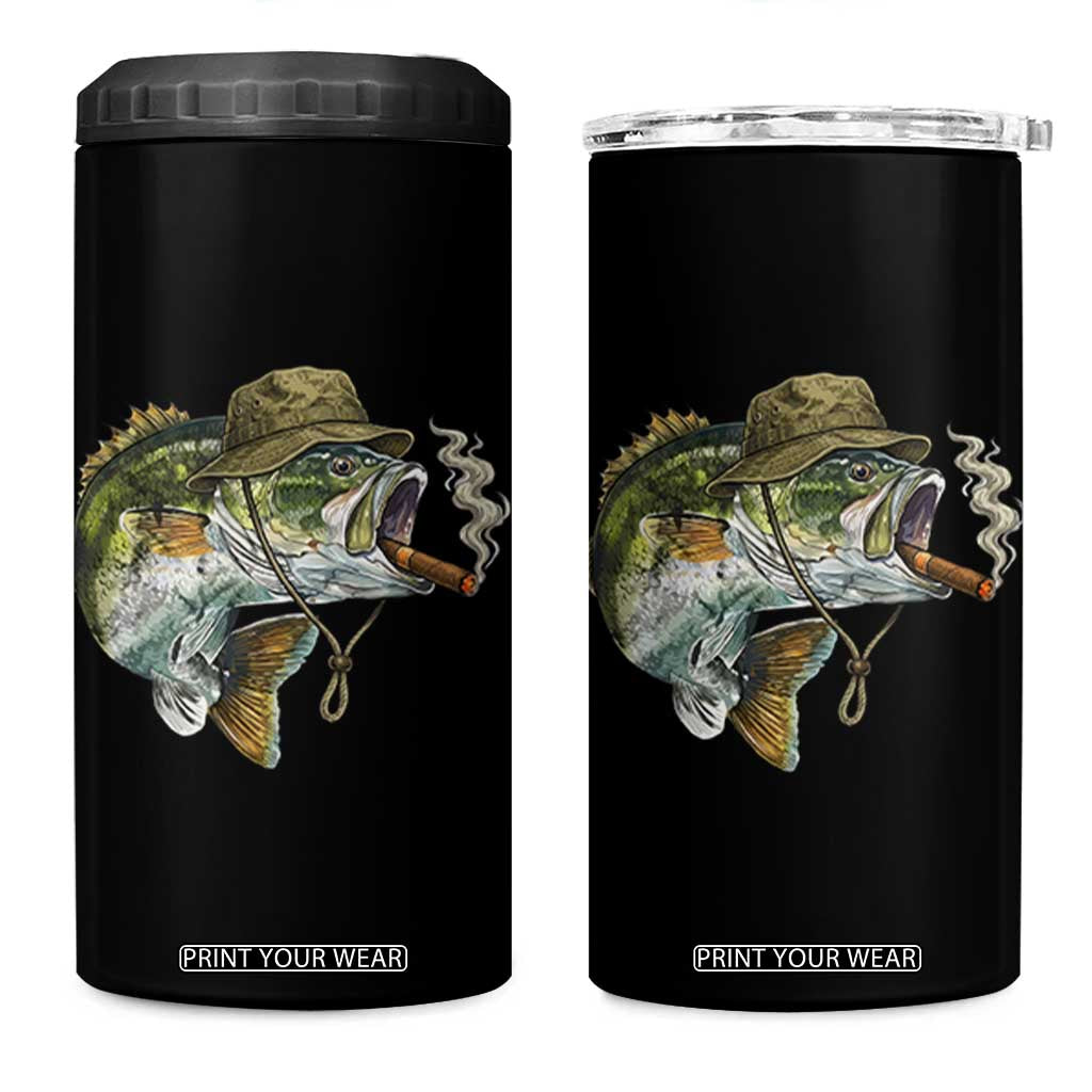 Funny Smoking Bass Fish 4 in 1 Can Cooler Tumbler Bass Fishing Lover Graphic TS12 One Size: 16 oz Black Print Your Wear