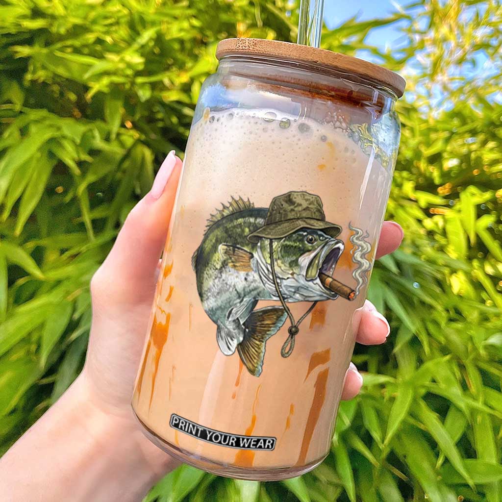 Funny Smoking Bass Fish Glass Can Bass Fishing Lover Graphic TS12 Black Print Your Wear
