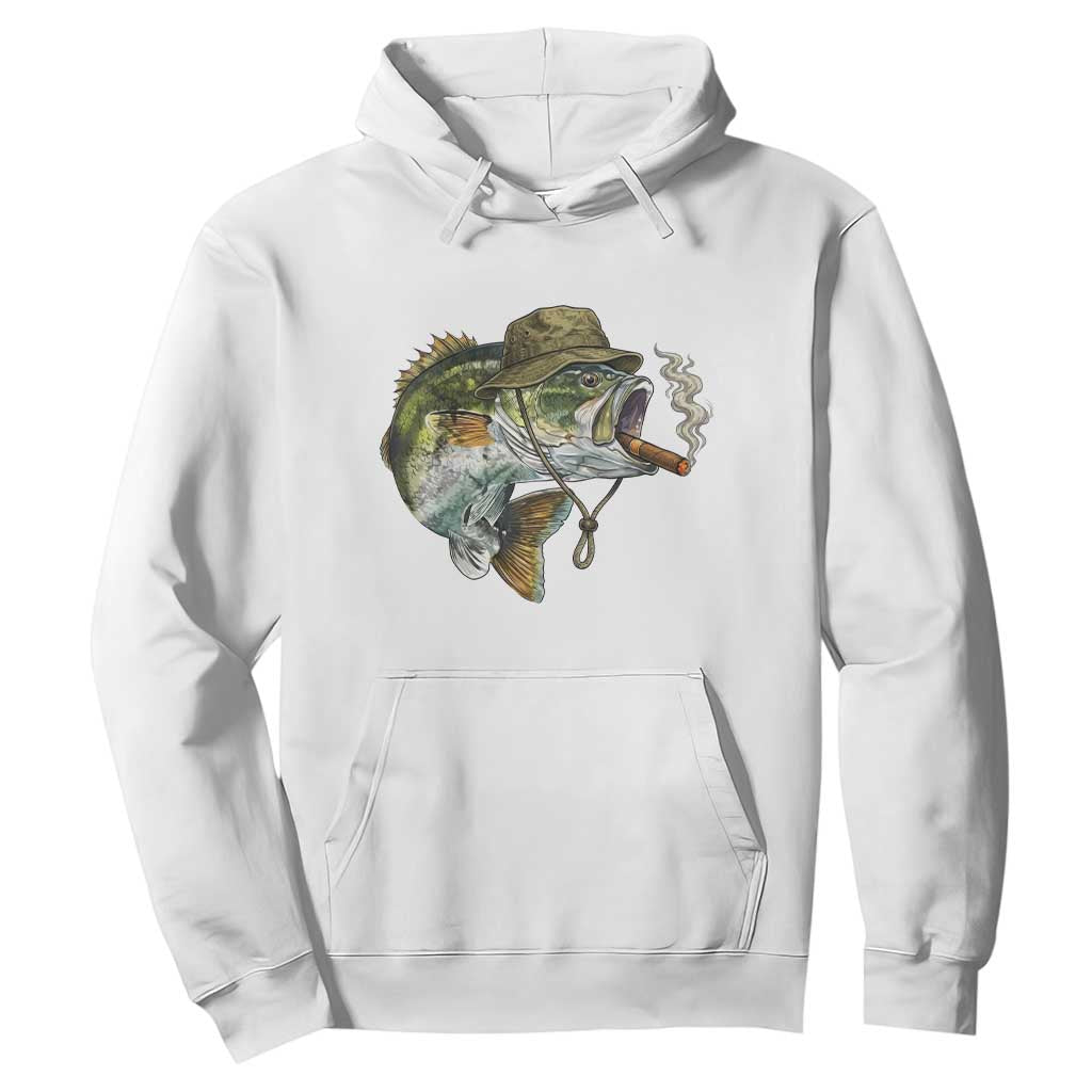 Funny Smoking Bass Fish Hoodie Bass Fishing Lover Graphic TS12 White Print Your Wear