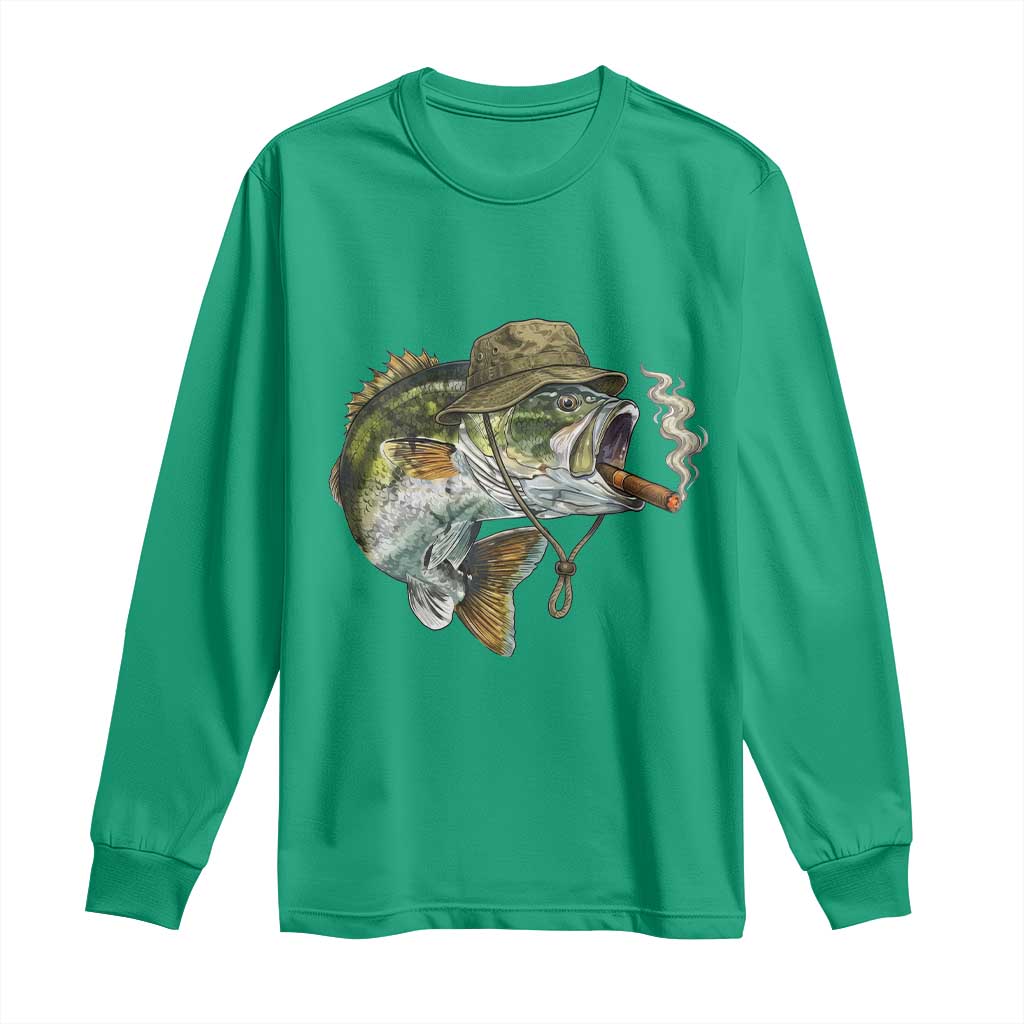 Funny Smoking Bass Fish Long Sleeve Shirt Bass Fishing Lover Graphic