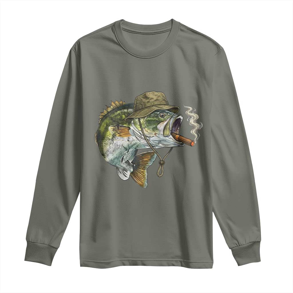 Funny Smoking Bass Fish Long Sleeve Shirt Bass Fishing Lover Graphic