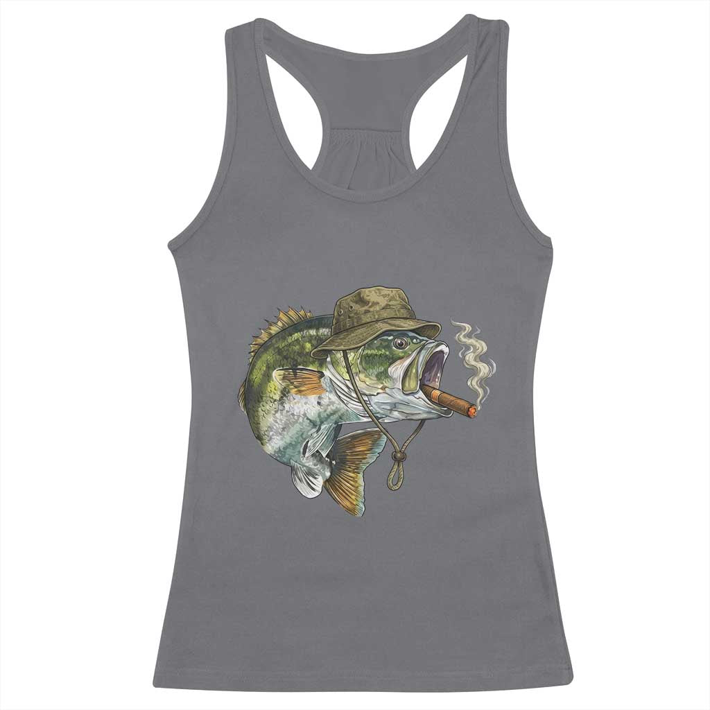 Funny Smoking Bass Fish Racerback Tank Top Bass Fishing Lover Graphic