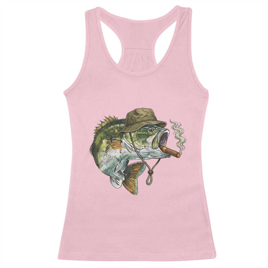 Funny Smoking Bass Fish Racerback Tank Top Bass Fishing Lover Graphic