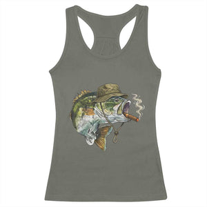 Funny Smoking Bass Fish Racerback Tank Top Bass Fishing Lover Graphic