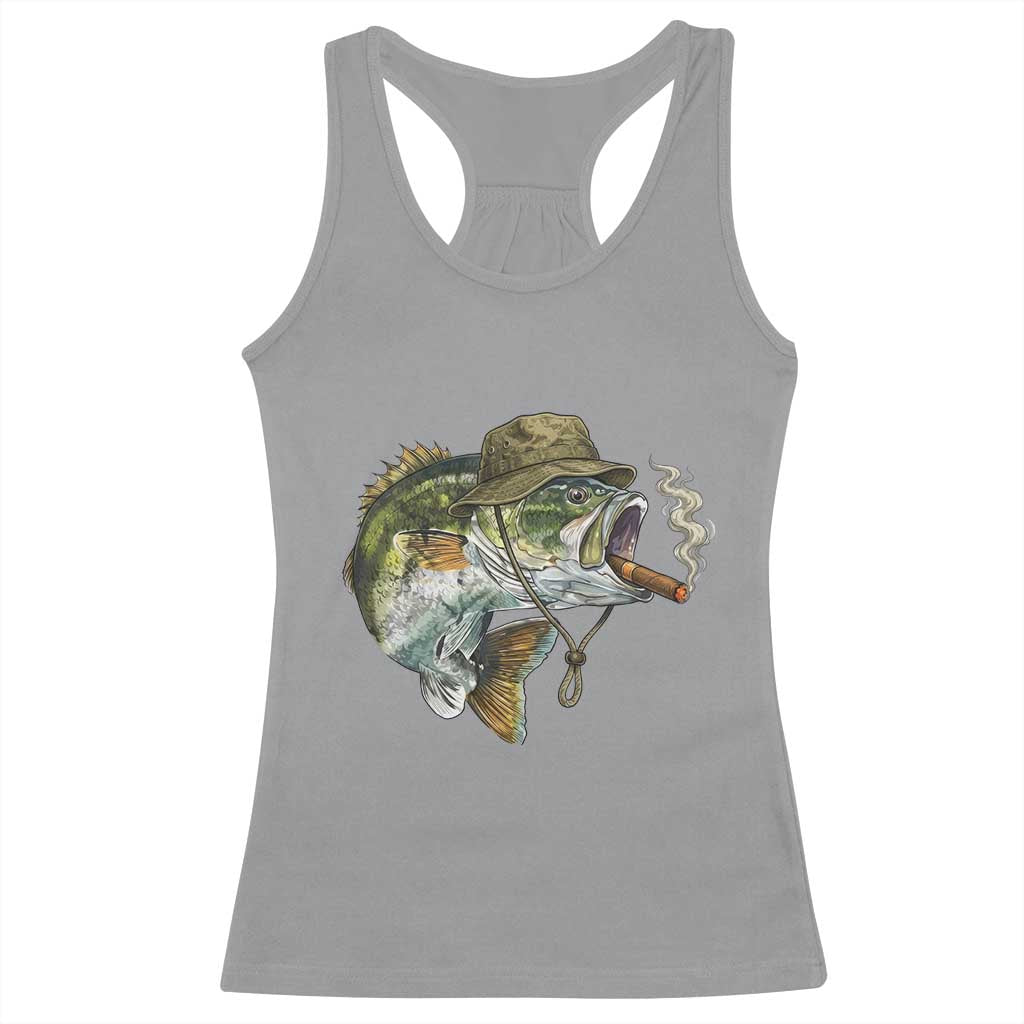 Funny Smoking Bass Fish Racerback Tank Top Bass Fishing Lover Graphic