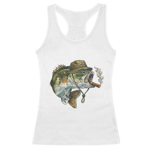 Funny Smoking Bass Fish Racerback Tank Top Bass Fishing Lover Graphic
