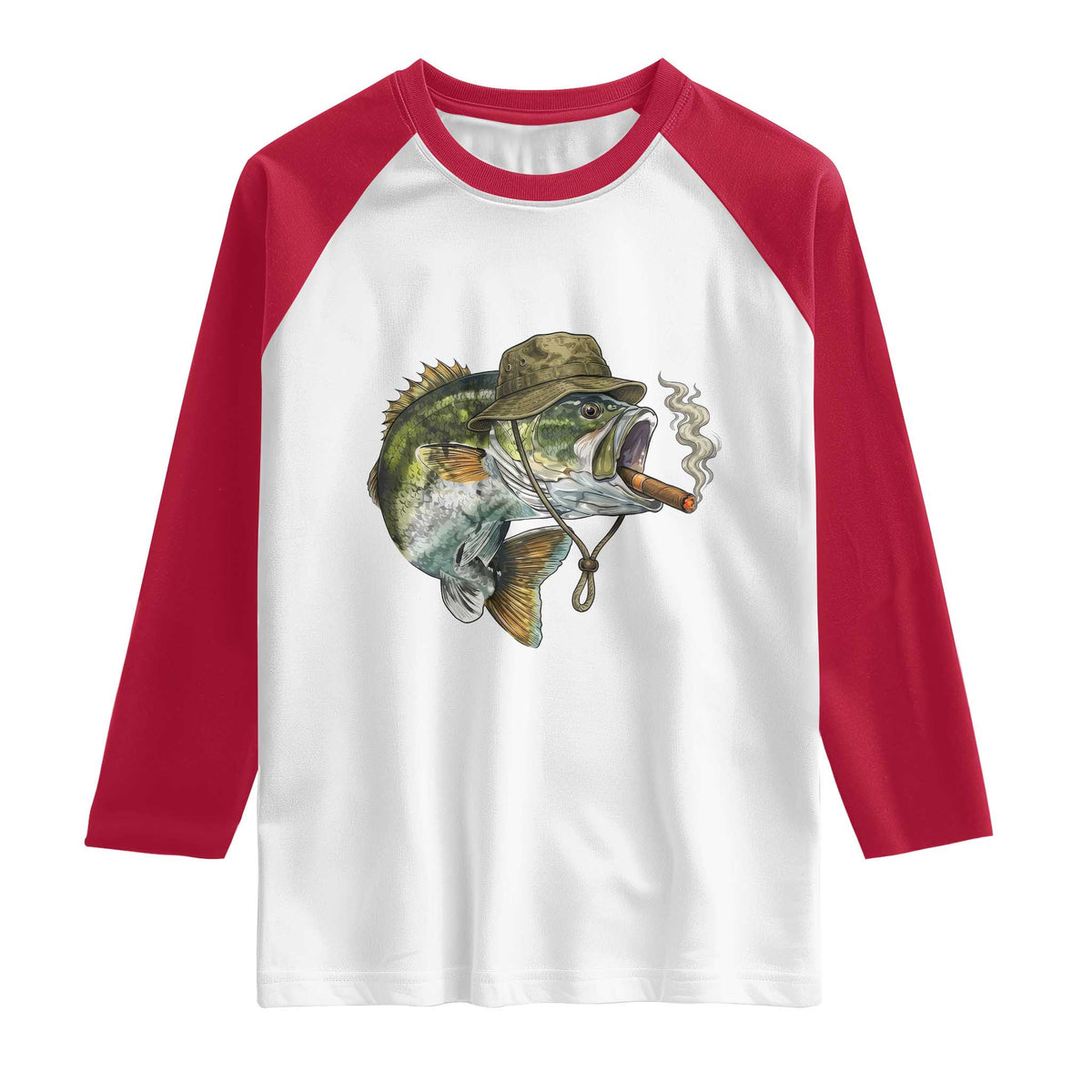 Funny Smoking Bass Fish Raglan Shirt Bass Fishing Lover Graphic