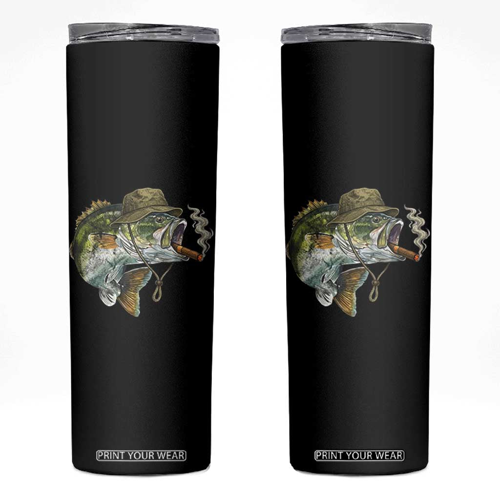 Funny Smoking Bass Fish Skinny Tumbler Bass Fishing Lover Graphic TS12 Black Print Your Wear