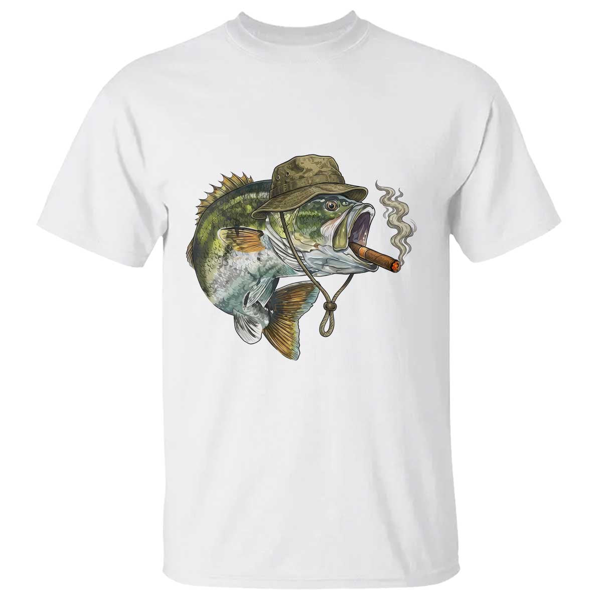 Funny Smoking Bass Fish T Shirt Bass Fishing Lover Graphic TS12 White Print Your Wear