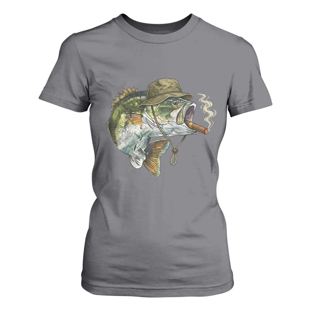 Funny Smoking Bass Fish T Shirt For Women Bass Fishing Lover Graphic