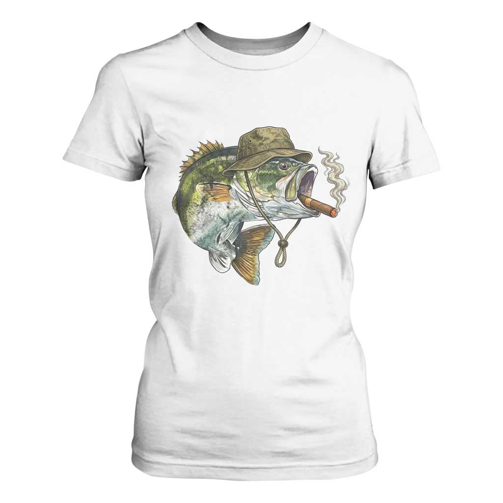 Funny Smoking Bass Fish T Shirt For Women Bass Fishing Lover Graphic