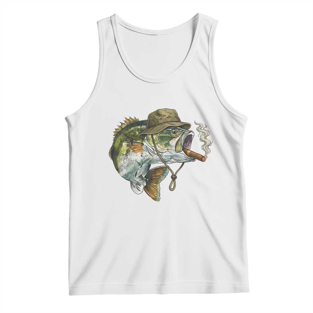 Funny Smoking Bass Fish Tank Top Bass Fishing Lover Graphic TS12 White Print Your Wear