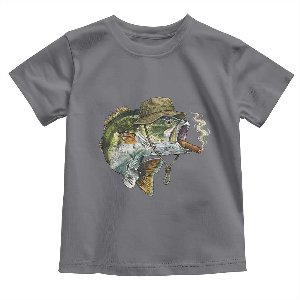 Funny Smoking Bass Fish Toddler T Shirt Bass Fishing Lover Graphic TS12 Charcoal Print Your Wear