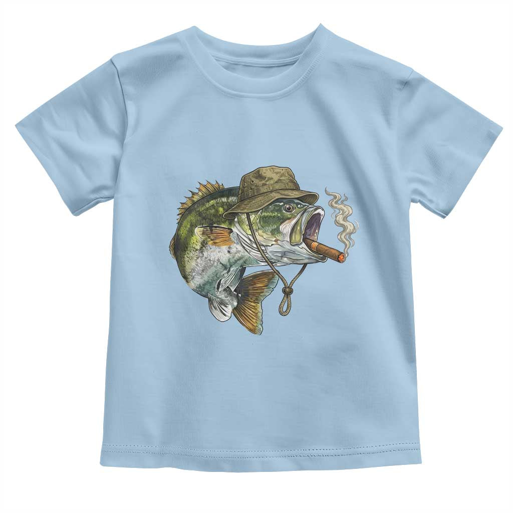 Funny Smoking Bass Fish Toddler T Shirt Bass Fishing Lover Graphic TS12 Light Blue Print Your Wear