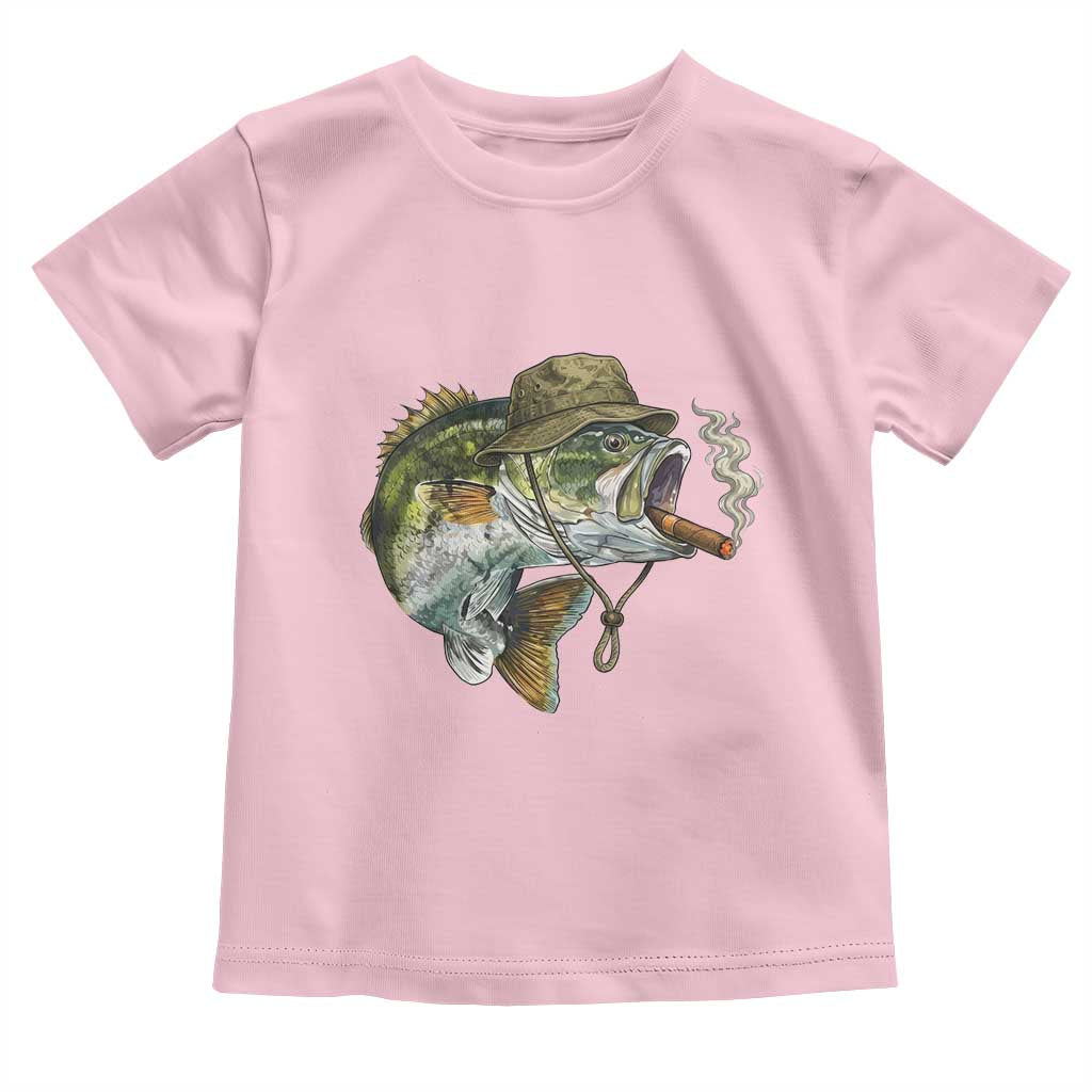 Funny Smoking Bass Fish Toddler T Shirt Bass Fishing Lover Graphic TS12 Light Pink Print Your Wear