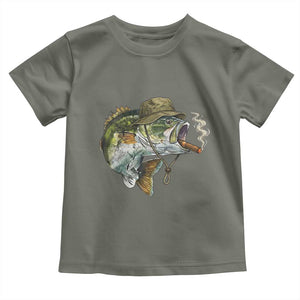 Funny Smoking Bass Fish Toddler T Shirt Bass Fishing Lover Graphic TS12 Military Green Print Your Wear