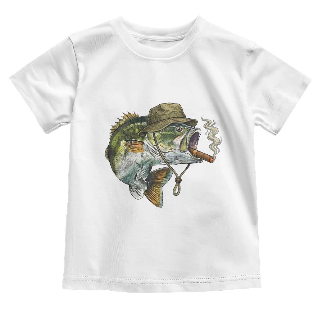 Funny Smoking Bass Fish Toddler T Shirt Bass Fishing Lover Graphic TS12 White Print Your Wear
