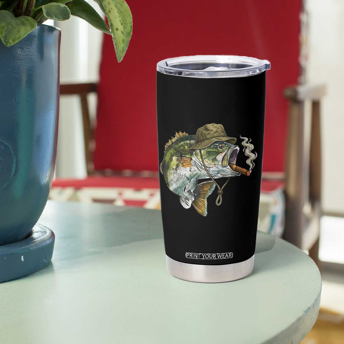 Funny Smoking Bass Fish Tumbler Cup Bass Fishing Lover Graphic