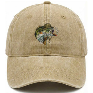 Funny Smoking Bass Fish Washed Cotton Baseball Cap Bass Fishing Lover Graphic TS12 Print Your Wear