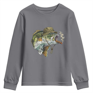 Funny Smoking Bass Fish Youth Sweatshirt Bass Fishing Lover Graphic