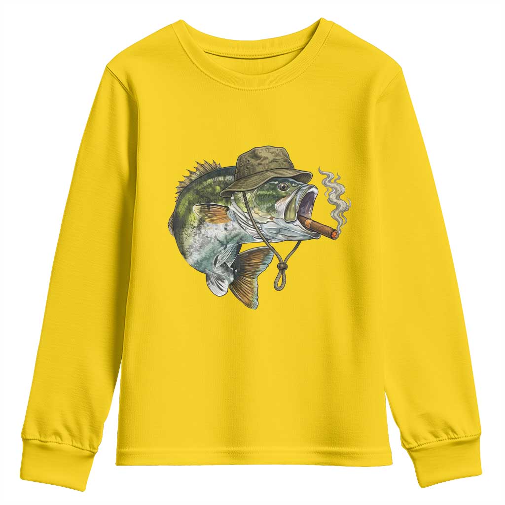 Funny Smoking Bass Fish Youth Sweatshirt Bass Fishing Lover Graphic