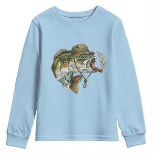 Funny Smoking Bass Fish Youth Sweatshirt Bass Fishing Lover Graphic