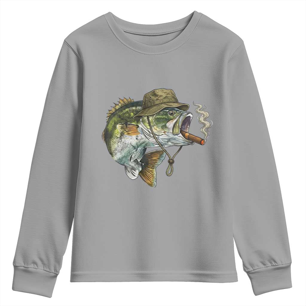 Funny Smoking Bass Fish Youth Sweatshirt Bass Fishing Lover Graphic